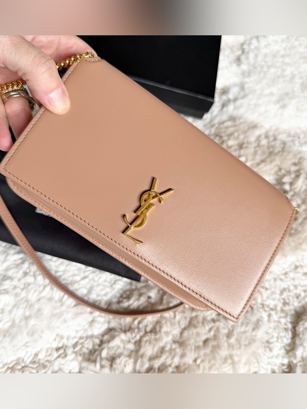 Saint Laurent YSL CASSANDRE PHONE HOLDER SMOOTH LEATHER pink peach crossbody bag - Picture 4 of 14